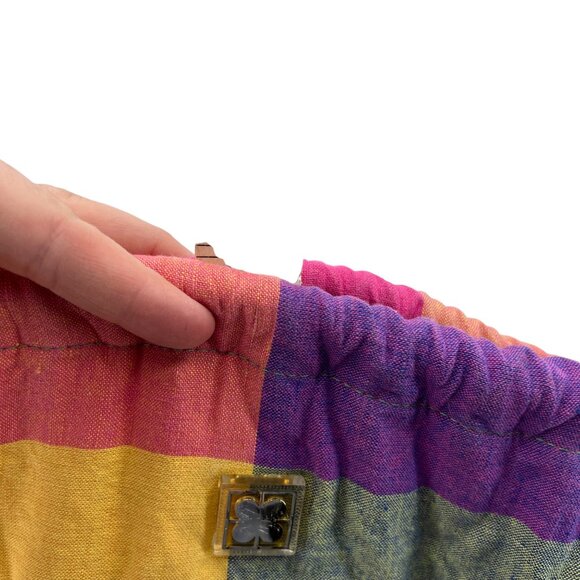 Liz Claiborne Colorful Plaid Drawstring Bag With Wicker Base & Orange Rope Strap - Picture 9 of 9